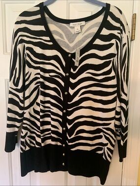 White House Black Market Black and White Zebra-Print Cardigan New Size EX